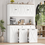 Homfa Kitchen Pantry Cabinet, Trash Can Cabinets Fits 13 Gallon Can, 5 Door 2 Drawer Kitchen Storage Cabinet with Hutch, Freestanding Cupboard, White