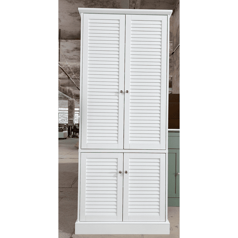 Homfa Kitchen Pantry Storage Cabinet, Food Pantry Cabinet with Louvered Doors, 4 Door Freestanding Cupboard Buffet for Dining Room, White