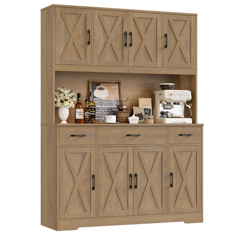 Homfa Large Pantry Cabinet with 8 Doors and 3 Drawers, 71-Inch Tall Kitchen Storage Cabinet with Power Outlet & USB Ports, Farmhouse Coffee Bar for Dining Room, Rustic Brown