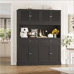 Homfa Large Pantry Cabinet with 8 Louvered Doors, 70.7" Tall Kitchen Storage Cabinet with Hutch & 2 Drawers, Modern Coffee Bar for Dining Room, Black