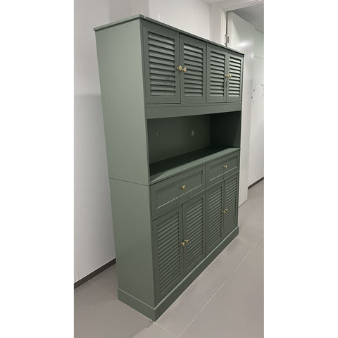 Homfa Large Pantry Cabinet with 8 Louvered Doors, 70.7" Tall Kitchen Storage Cabinet with Hutch & 2 Drawers, Modern Coffee Bar for Dining Room, Green