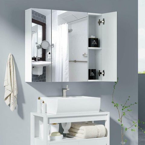 Homfa Medicine Cabinet with Mirror for Bathroom, 3 Door Wall Mounted Storage Mirror Cabinet with Adjustable Shelves White