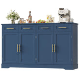 Homfa Buffet Cabinet with 4 Drawers, 59"W Sideboard Buffet Storage Cabinet with Shelves and 4 Doors, for Kitchen, Living Room, Bedroom, Blue&Gold