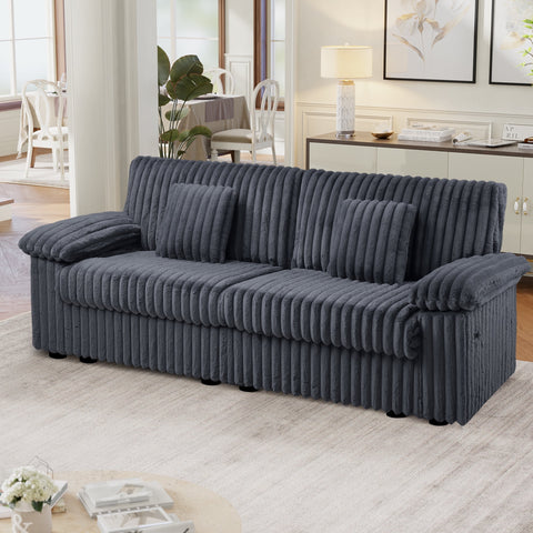 Homfa 96" Modern Large Loveseat Sofa for Living Room, Comfy Corduroy Sofa with USB Type C Ports & Pillows, Dark Gray