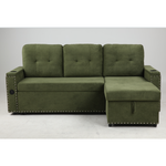 Homfa Modern Sleeper Sofa with Pull-Out Bed, L-Shaped 3-Seat Sofa with Storage Chaise Couch & USB Charging Port for Living Room,Velvet Fabric, Green