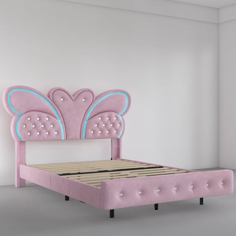 Homfa Queen Size Floating LED Bed Frame with Butterfly Headboard