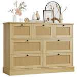 Homfa Rattan Dresser, 7 Drawer Combo Double Dresser, Modern Wicker Chest for Bedroom, Burlywood