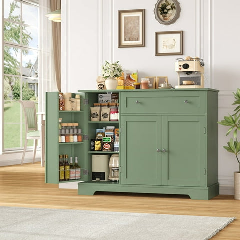 Homfa Sideboard Buffet Cabinet with Drawer, 3 Doors Kitchen Storage Cabinet with Adjustable Shelf for Dinning Room, Green