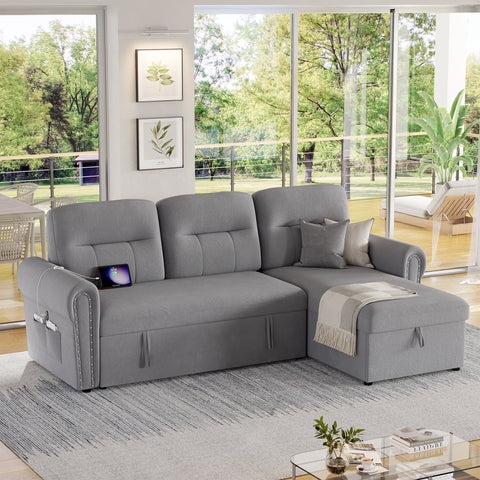 Homfa Sofa Bed Reversible Convertible Sleeper Pull Out Couches with Storage¡ê? Gray