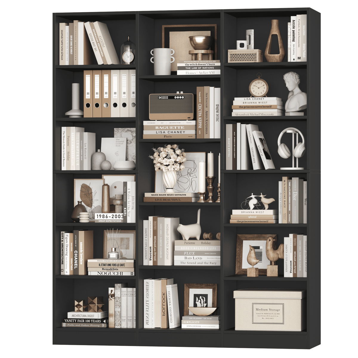 Homfa Triple Row 6-tier Bookcases Floor Standing, 17 Display Storage C ...