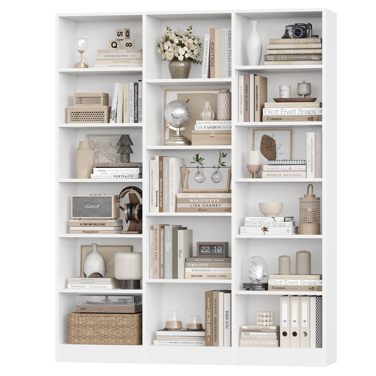 Homfa Triple Row 6-tier Bookcases Floor Standing, 17 Display Storage C ...