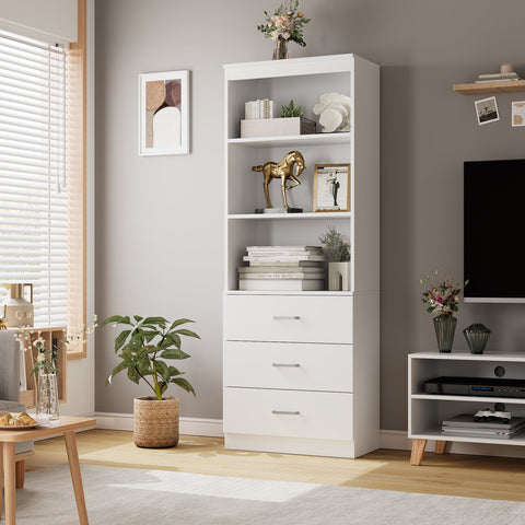 Homfa White Bookshelf and Bookcase with Drawers for Home Office