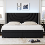 Homfa King Size Platform Bed Frame With Led Headboard, Velvet Upholstered Bed Frame With 2 Drawers, Black