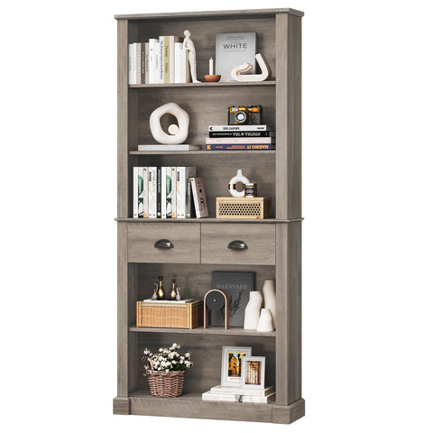 Homfa 71.8” Tall Bookshelf with 2 Drawer, 5 Tier Bookcase with Adjustable Shelves for Living Room Study Home Office, Brown