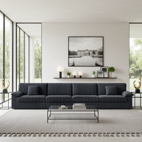 Homfa 96" Modern Large Loveseat Sofa for Living Room, Comfy Corduroy Sofa with USB Type C Ports & Pillows, Dark Gray