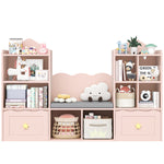 Homfa Kids Bookshelf with Reading Nook, Kids Storage Cabinet with 8 Cubby, 2 Wood Toy Bin for Nursery Kids Room, Pink