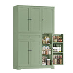Homfa Kitchen Pantry Storage Cabinet, 68" Food Pantry Cabinet with Drawer and Door Shelf, 6 Door Freestanding Cupboard Buffet for Dining Room, Green