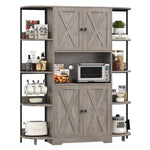 Homfa Farmhouse Kitchen Pantry Cabinet, Freestanding Buffet Hutch with 4 Doors, 8 Shelves & Microwave Stand, Wash Gray