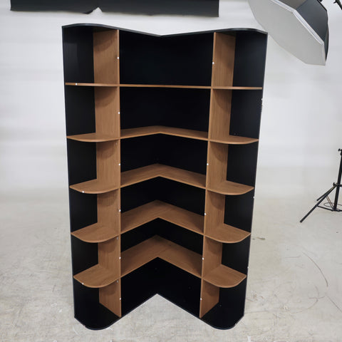 Homfa 73.9¡± Tall Corner Bookshelf, 6 Tier L-Shaped Large Display Bookcase with Curved Edges for Living Room Home Office Study, Black & Oak