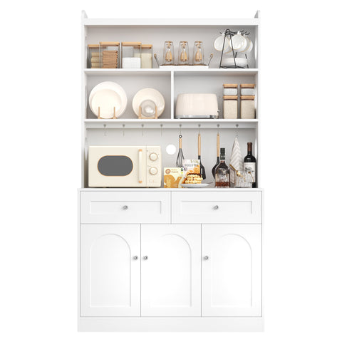 Homfa 73" Kitchen Pantry Storage Cabinet with 2 Drawers, Freestanding Hutch Cabinet Cabinet with Large Countertop & Adjustable Shelves, White