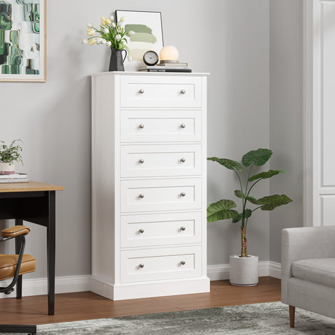 Homfa 6 Drawer White Dresser, Tall Chest of Drawers Storage Cabinet for Bedroom Office Living Room