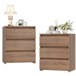 Homfa 3 Drawers Nightstand Set of 2, Small Sofa Table, Wooden Storage Cabinet for Living Room, Wood Grain