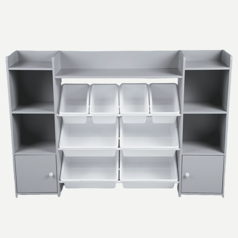 Homfa Kids Toy Organization Cubby Bookcase with 8 Bin, 2 Door Gray Storage Organizer Bookshelf for Children Room Playroom