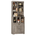 Homfa 79.9" Tall Bookcases with File Compartments, 6 Tier Wooden Bookshelf with Cabinet & Drawer for Office Living Room, Gray