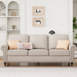 Homfa 78.7¡± W Leathaire Upholstered Couch with Rivet Trim, 3-Seater Sofa with Round Armrests for Living Room, Light Gold