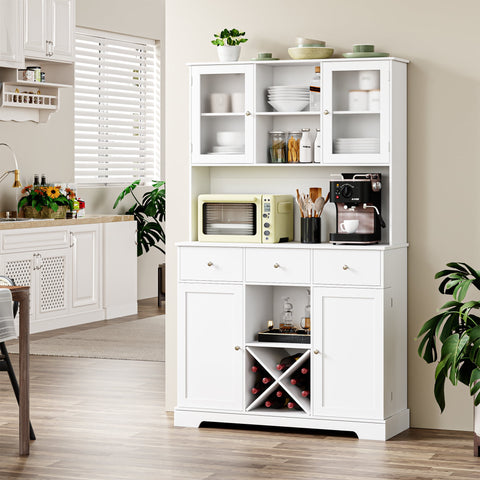 Homfa 72"H Kitchen Pantry Storage Cabinet, 8 Door Pantry Cabinet with Microwave Stand & Wine Rack for Kitchen, Dining Room, Gray