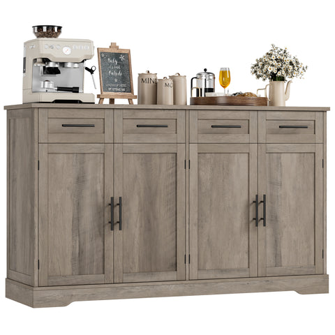 Homfa Buffet Cabinet with 4 Drawers, 59"W Sideboard Buffet Storage Cabinet with Shelves and 4 Doors, for Kitchen, Living Room, Bedroom, Wash Gray