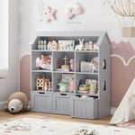 Homfa 46.3”H Kids Storage Organizer with 3 Removable Drawers, 6 Cube Toddlers Bookcase with Roof-Shaped Top for Playroom Nursery School, Gray