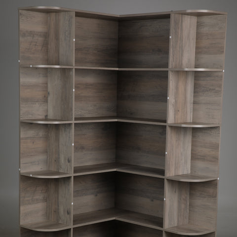Homfa 73.9¡± Tall Corner Bookshelf, 6 Tier L-Shaped Large Display Bookcase with Curved Edges for Living Room Home Office Study, Gray