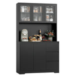 Homfa 70.9'' Kitchen Pantry Cabinet with Charging Station and LED Light, 3 Drawers Buffet Storage Cabinet with Glass Doors and Adjustable Shelves, Black