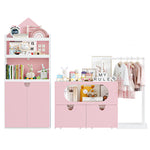 Homfa Kids Bookshelf and Toy Storage Organizer Set, Children¡®s Toy Storage Cubby with Clothes Rail and 2 Moveable Drawers for Playroom, Nursery, Kindergarten, Pink