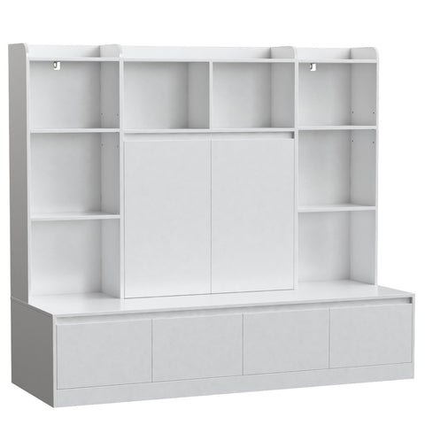 Homfa 10 Cubes Kids Toy Storage Organizer, 4 Drawers Kids Bookcase and Bookshelf with Doors & Adjustable Shelves for Playroom Kids Room, White
