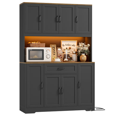 Homfa 70'' Tall Kitchen Pantry Cabinet with Charge Station & Led Light ...