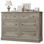 Homfa Unisex 8-Drawer Combo Dresser, Horizontal Dresser, Modern Wood Storage Cabinet, Gray