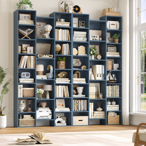 Homfa 2 Pieces Blue Bookshelves, 71¡¯¡¯ Tall Three Row Bookshelf with Adjustable Shelves, 21-Cubes CD Display Storage Organizer Shelf for Living Room Home Office