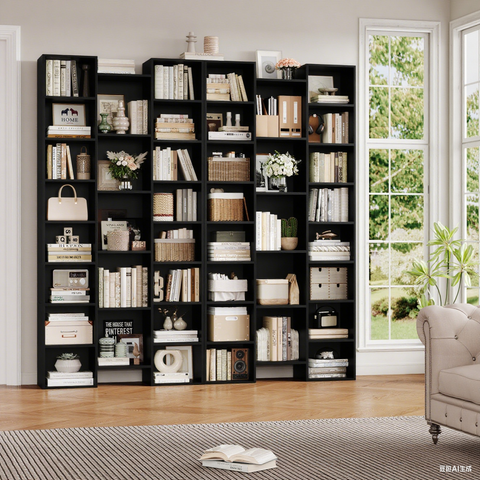 Homfa 2 Pieces Black Bookshelves, 71¡¯¡¯ Tall Three Row Bookshelf with Adjustable Shelves, 21-Cubes CD Display Storage Organizer Shelf for Living Room Home Office