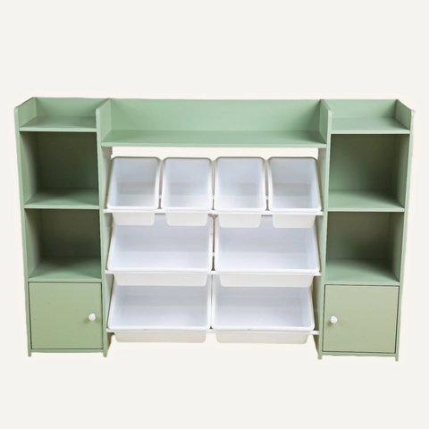 Homfa Kids Toy Organization Cube Bookcase with 8 Bin, 2 Door Toy Storage Organizer Bookshelf for Children Room Playroom, Green