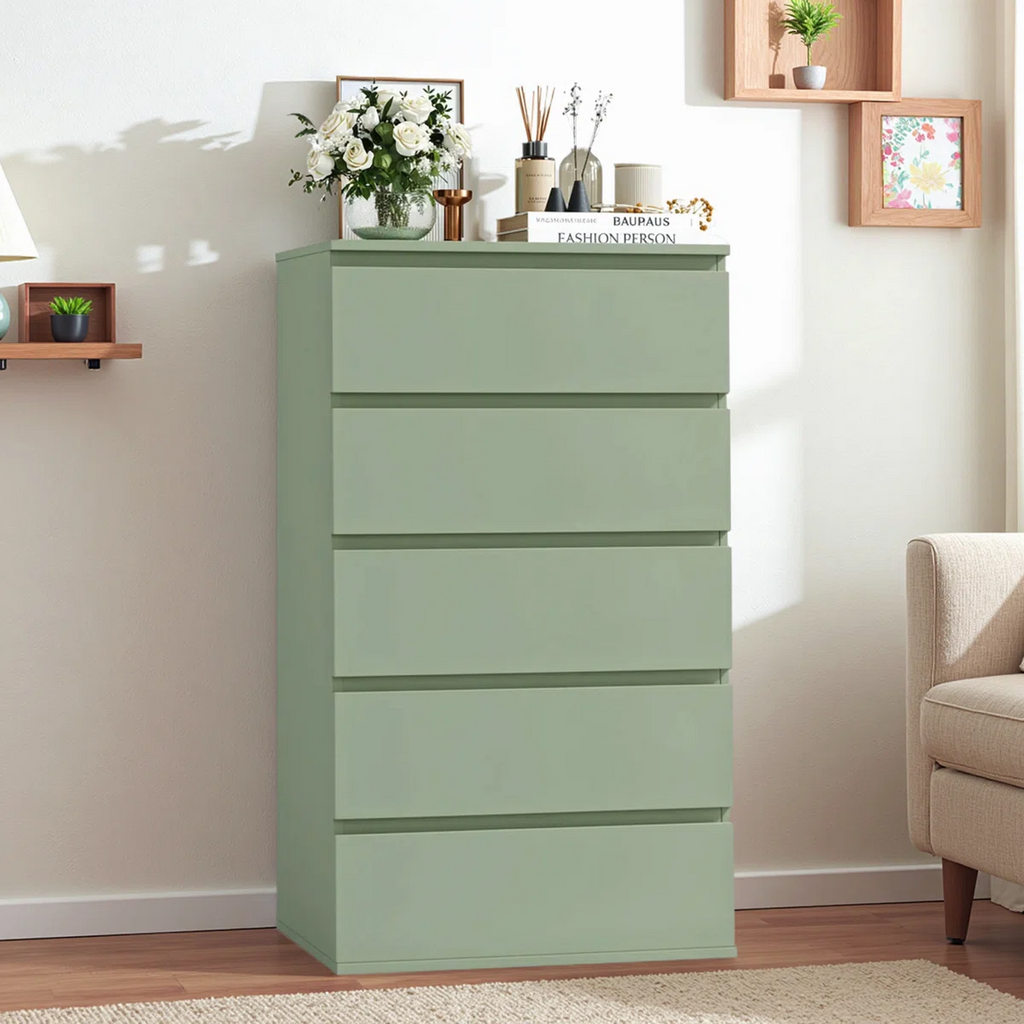 Homfa 5 Drawer Green Dresser, Modern Storage Cabinet for Bedroom,Tall myhomfa Homfa 5 Drawer Green Dresser, Modern Storage Cabinet for Bedroom,Tall myhomfa