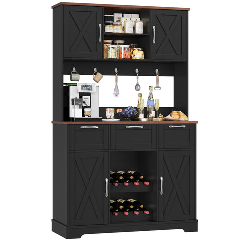 Homfa Kitchen Pantry with Microwave Stand & Wine Racks