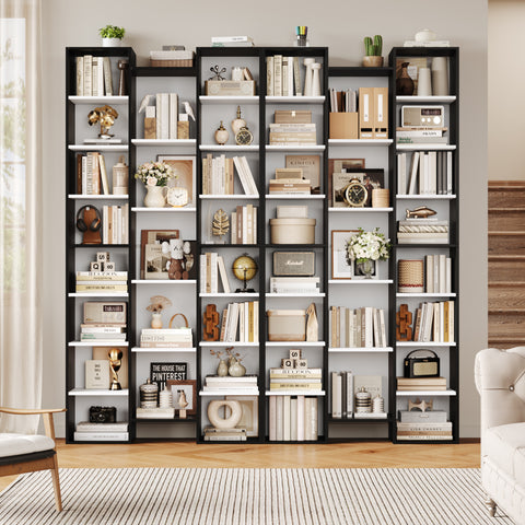 Homfa 2 Pieces Bookshelves, 71¡¯¡¯ Tall Three Row Bookshelf with Adjustable Shelves, 21-Cubes CD Display Storage Organizer Shelf for Living Room Home Office, Black+White