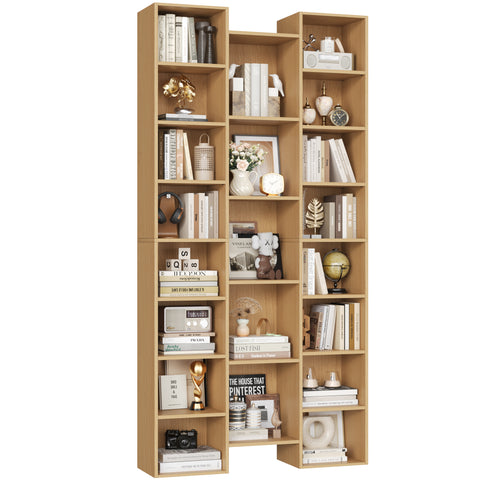 Homfa 21-Cube Bookcase, 71¡¯¡¯ Tall Wooden Bookshelves with Adjustable Shelves, Triple Wide CD Display Storage Organizer Shelf for Home Office, Natural Color