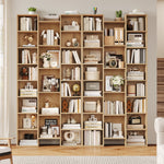 Homfa 2 Pieces Bookshelves, 71¡¯¡¯ Tall Three Row Bookshelf with Adjustable Shelves, 21-Cubes CD Display Storage Organizer Shelf for Living Room Home Office, Natural Color