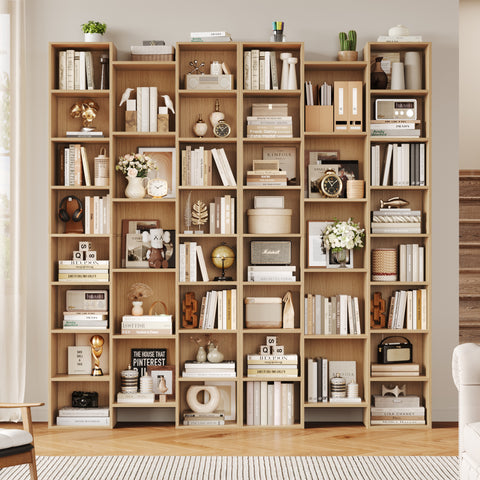 Homfa 2 Pieces Bookshelves, 71¡¯¡¯ Tall Three Row Bookshelf with Adjustable Shelves, 21-Cubes CD Display Storage Organizer Shelf for Living Room Home Office, Natural Color