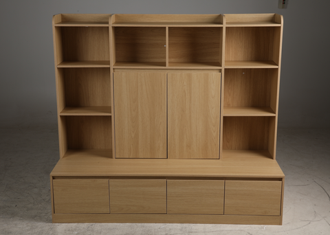 Homfa 10 Cubes Kids Toy Storage Organizer, 4 Drawers Kids Bookcase and Bookshelf with Doors & Adjustable Shelves for Playroom Kids Room, Natural Color