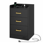 Homfa Nightstand with Charging Station, 3 Drawers Nightstand for Bedroom, Modern Storage Cabinet for Living Room, Black