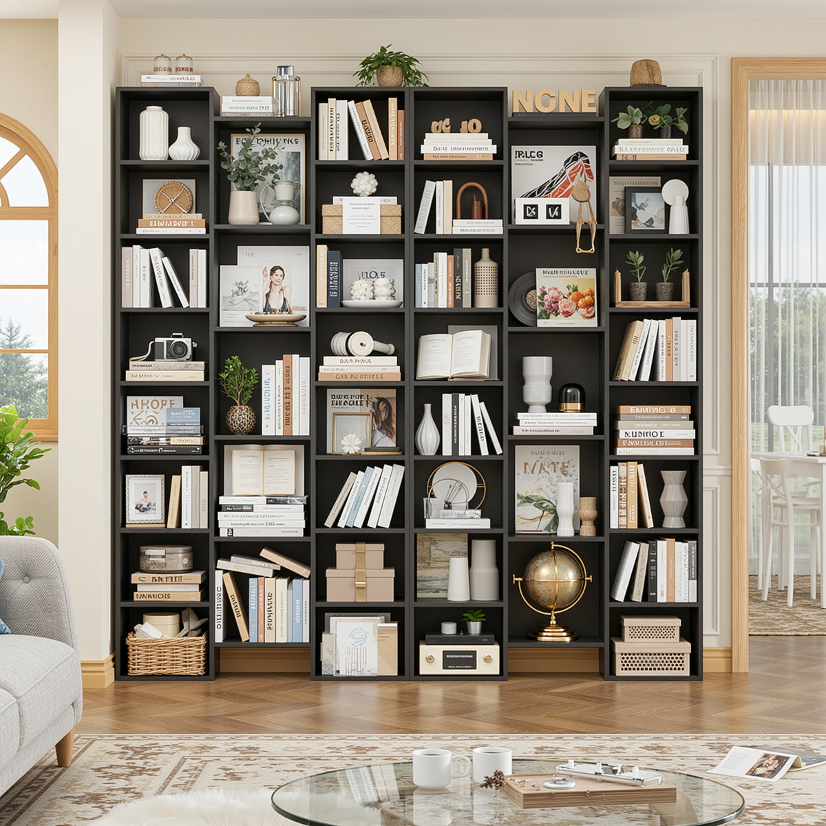 Homfa 2 Pieces Black Bookshelves, 71¡¯¡¯ Tall Three Row Bookshelf with ...